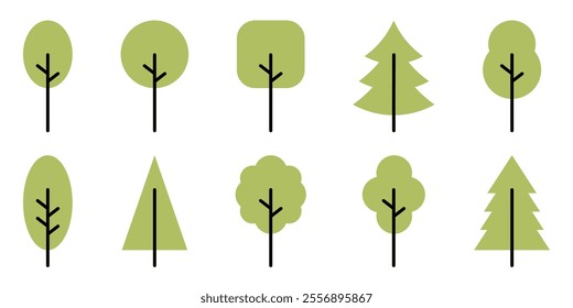 Big set of minimal trees linear icons. Vector illustration	