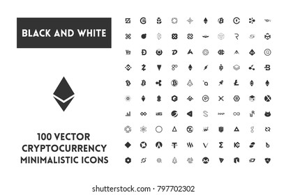 Big set of minimalistic icons vector black and white cryptocurrency icons. Black icons on a white background