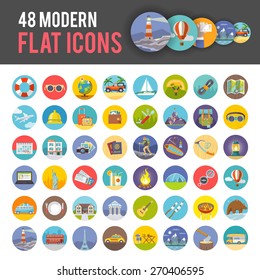 Big set of modern colorful flat vector icons on the themes: travelling, vacations, climbing, camping. All items are created with love especially for your amazing projects.