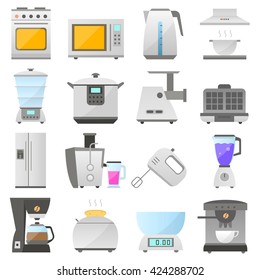 big set of modern icon of electrical kitchen appliances isolated on white background, kitchen vector flat design appliances. kitchen iron objects collection design. vector home kitchen icon. kichen.