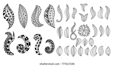 Big Set of Monochrome Abstract elements. Vector illustration. Isolated on white