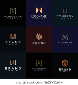 Big Set Of Monogram Letter Logo Luxury With Thin Black Monogram Outline Contour. Modern Trendy Letter Design Vector Illustration . Universal geometric symbol