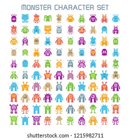 big set monster character icons, colorful vector design