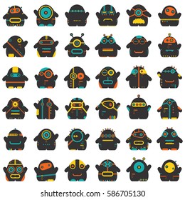 Big set of monsters with different emotions, isolated on white. Cartoon illustration.