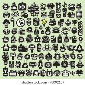 Big set of monsters and robots faces #2. Vector illustration.