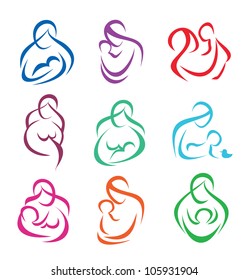 big set of mother and baby symbols, vector illustration