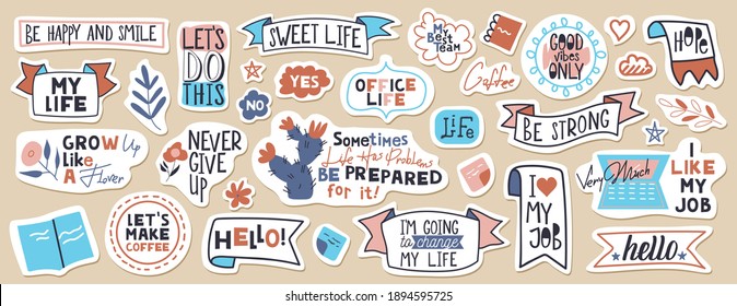 Big Set Of Motivational Phrases, Quotes, And Stickers. 33 Objects. Handwritten Words For Every Design Production.