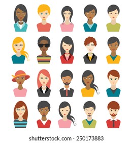 Big set of multi color people heads. avatr profile illustrations.