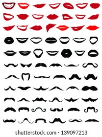 Big set of mustaches and mouth-vector