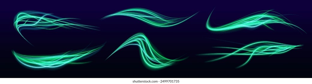 Große Menge von Neon-Geschwindigkeiten in Form einer Straße mit verschiedenen Lichtfarben.
