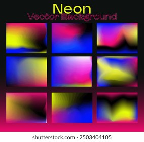 Gran conjunto de fondos de Vector borroso vibrante de neón en colores amarillo y violeta.