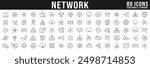 Big set of network related line icons. Connection, internet, communication, teamwork, access etc. Editable stroke