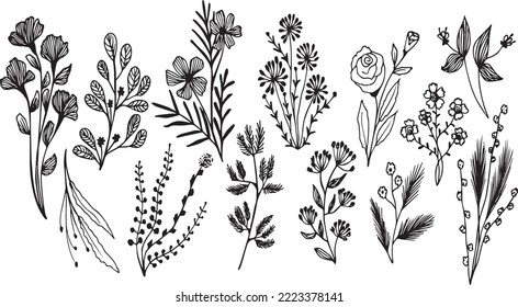 Big set of New collection of Floral vector with hand drawn, exclusive design. 