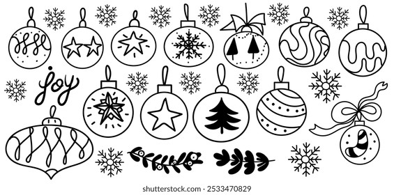 Big set of New Year and Xmas icons. Cute hand drawn vector illustration. Winter elements for greeting cards, posters, stickers and seasonal design. Isolated on white background