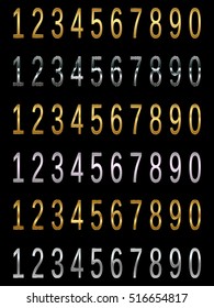 Big set of numbers decorated with gold and silver gradient. Beautiful decor