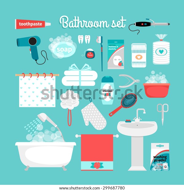 Big Set Objects Bathroom Bathtub Sink Stock Vector Royalty