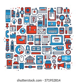Big set of office design elements and icons in flat style.