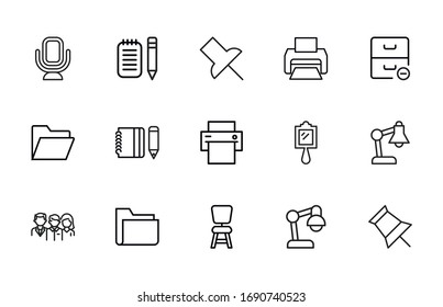 Big set of office space line icons. Vector illustration isolated on a white background. Premium quality symbols. Stroke vector icons for concept or web graphics. Simple thin line signs.