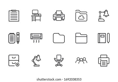 Big set of office space line icons. Vector illustration isolated on a white background. Premium quality symbols. Stroke vector icons for concept or web graphics. Simple thin line signs.