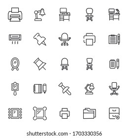 Gran conjunto de iconos de línea de espacio de oficina. Ilustración vectorial aislada en un fondo blanco. Símbolos de calidad superior. Iconos vectoriales de trazo para conceptos o gráficos web. Sencillas señales de línea delgada.