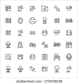 Big set of office space line icons. Vector illustration isolated on a white background. Premium quality symbols. Stroke vector icons for concept or web graphics. Simple thin line signs.