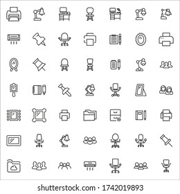 Gran conjunto de iconos de línea de espacio de oficina. Ilustración vectorial aislada en un fondo blanco. Símbolos de calidad premium. Iconos vectoriales de trazo para el concepto o gráficos web. Sencillos signos de línea delgada.