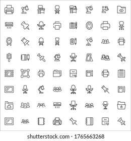 Big set of office space line icons. Vector illustration isolated on a white background. Premium quality symbols. Stroke vector icons for concept or web graphics. Simple thin line signs.