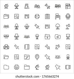 Big set of office space line icons. Vector illustration isolated on a white background. Premium quality symbols. Stroke vector icons for concept or web graphics. Simple thin line signs.