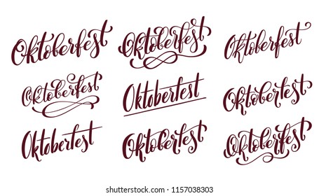 Big set for Oktoberfest poster. Happy Octoberfest in German Lettering typography. Beer festival decoration badge icon.