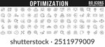 Big set of optimization related line icons. Process, automation, productivity etc. Editable stroke.