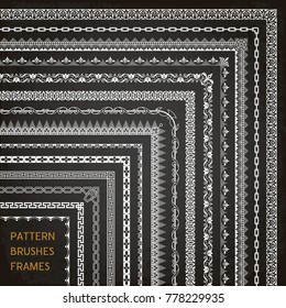 Big set of ornamental border frame line pattern brushes corners vector
