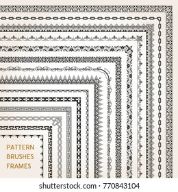 Big set of ornamental corners border frame line pattern brushes 1 vector