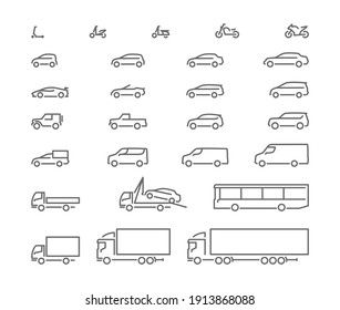 Big set outline icons, urban transport