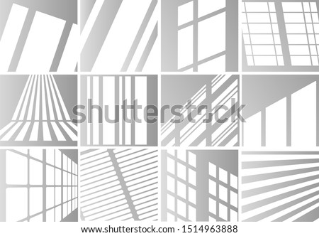 Big set of the overlay shadow effects. Shadow and light from the window. Reflection of light on the wall. Transparent shades for your design. Vector illustration.