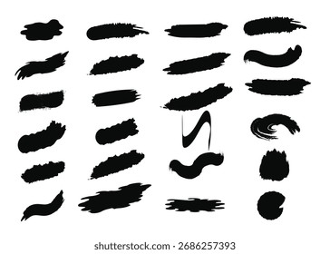Big set paint brush lines, frames, box and artistic design elements black and white template