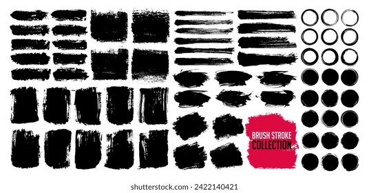 Big set of paint brush stroke, grungy frame, line, grunge ink splash and social media design elements. Vector torn or rip paper or background decoration ornament. Watercolor paint brush texture effect