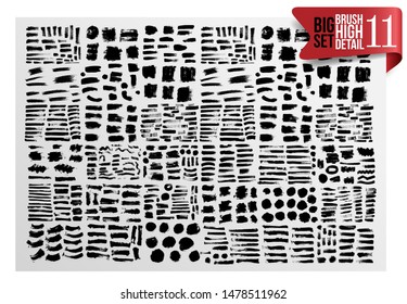 Big Set of Painted grunge stripes. Black labels, ink brush strokes, brushes, background, paint text. Brochure design template, card, banner. Vector illustration. Isolated on white background.