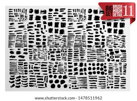 Big Set of Painted grunge stripes. Black labels, ink brush strokes, brushes, background, paint text. Brochure design template, card, banner. Vector illustration. Isolated on white background.