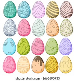 Un gran conjunto de huevos realistas pintados. Colección de Pascua