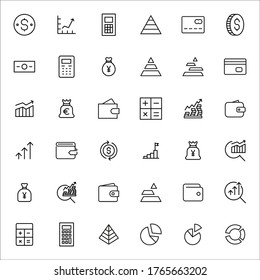Gran conjunto de íconos pasivos de la línea de ingresos. Ilustración vectorial aislada en un fondo blanco. Símbolos de calidad premium. Iconos vectoriales de trazo para el concepto o gráficos web. Sencillos signos de línea delgada. 