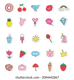 Big Set of Patches Elements. Pop art fashion chic badges and stickers. Cartoon style. Vector illustration for design.