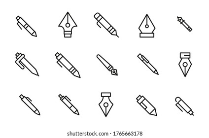 Big set of pen line icons. Vector illustration isolated on a white background. Premium quality symbols. Stroke vector icons for concept or web graphics. Simple thin line signs.