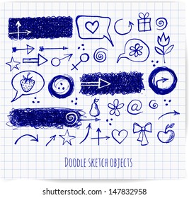 Big set of pen sketch doodles. Vector illustration.
