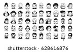 Big set of people avatars for social media, website. Doodle portraits fashionable girls and guys. Trendy hand drawn icons collection. Black and white vector  illustration.