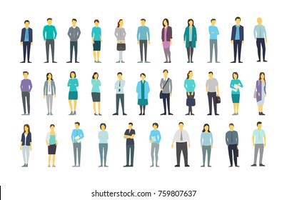 Big Set A Lot Of People Bundle Kit In Line Clerks Many Crowd. The Company Staff. Stock Vector Illustration Transparent White Background