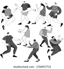 Big set of people in different positions. People discussing news. Dialogue, dispute, reasoning. Vector flat illustration 