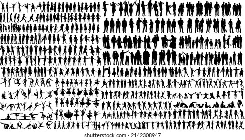 big set of people silhouette isolated vector