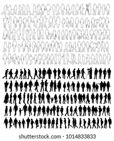 big set of people silhouettes