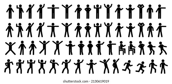 Big set of people silhouettes. Collection of black human figures for infographics. Vector illustration