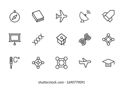 Gran conjunto de iconos de línea física. Ilustración vectorial aislada en un fondo blanco. Símbolos de calidad superior. Iconos vectoriales de trazo para conceptos o gráficos web. Sencillas señales de línea delgada. 